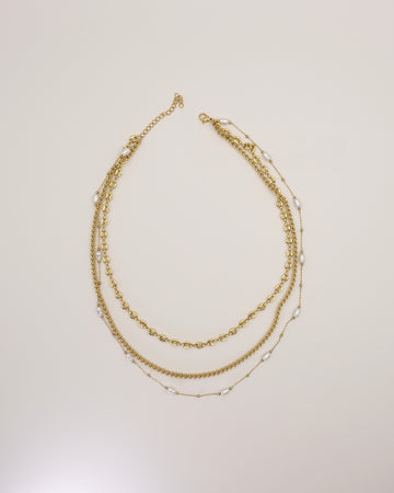 Multi-Layered Gold Necklace with Pearl