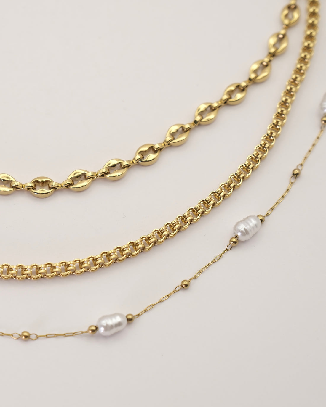 Multi-Layered Gold Necklace with Pearl