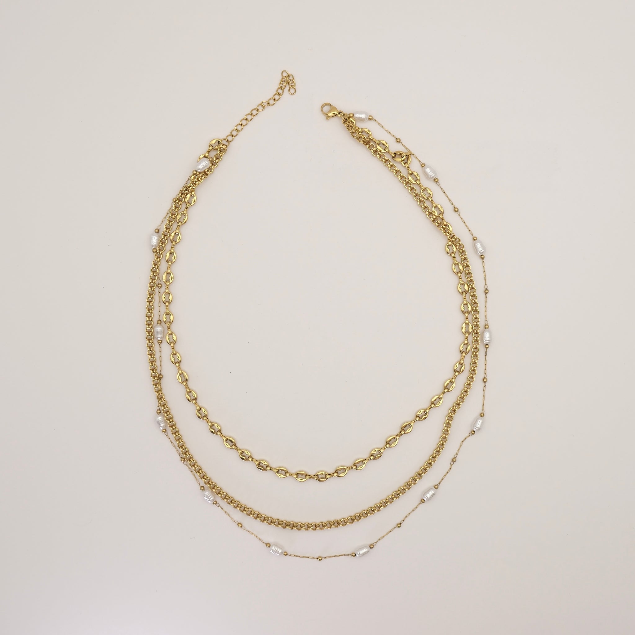 Multi-Layered Gold Necklace with Pearl
